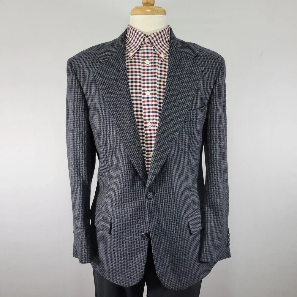 Brooks‎ Brothers Men's Sport Coat Blazer Two Button Gray Houndstooth Wool Sz 41R